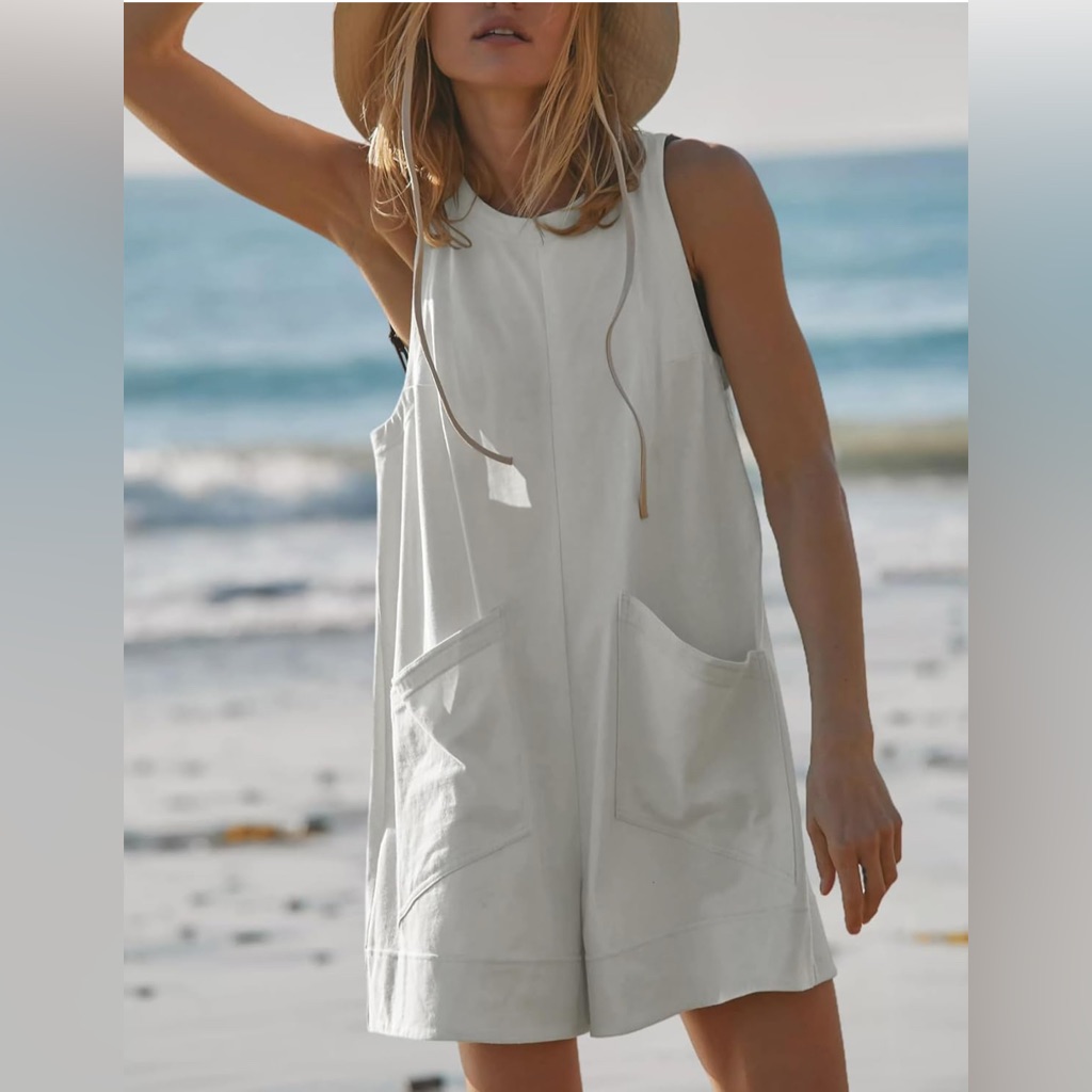 Rojzr Casual Romper Crew Neck Stretchy Onesie Short Jumpsuit Overall With Pocket